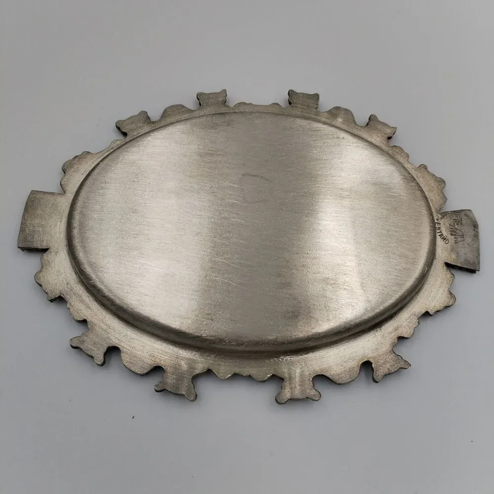 VTG Made in‎ Bolivia 97% Pewter Trinket Dish Oval Inca Tribal Indian Design FEMA